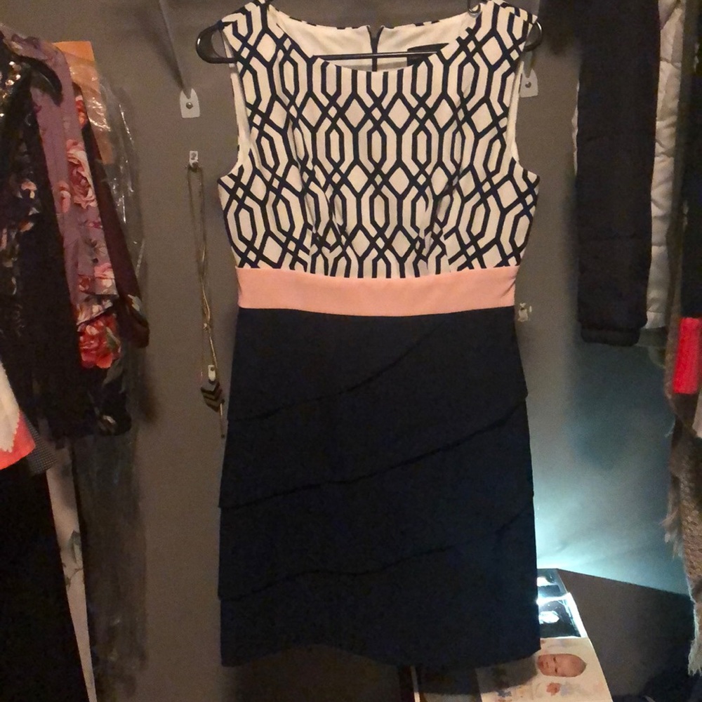 White navy blush midi dress